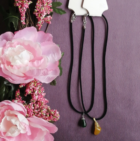 2 Black Velvet & Polished Stone Choker Necklaces - Picture 1 of 4
